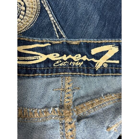 Seven7 Jeans Womens 14 Blue Bootcut Thick Stitch Embroidered Flap Pockets Denim - Picture 7 of 15